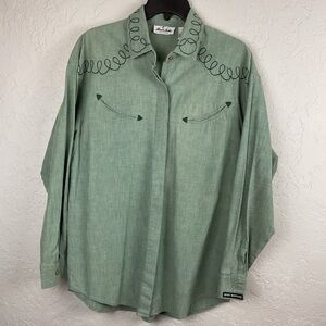 Women’s 90s Rocky Mountain Green Button Down Western Shirt Sz Medium